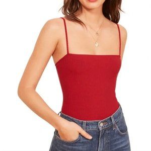 Reformation Crystal Rib Bodysuit in Cherry (Size S)